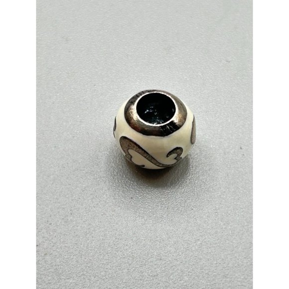 Pandora Sliding Charm Round Off White Enamel Bead with Hearts Design - Picture 4 of 6